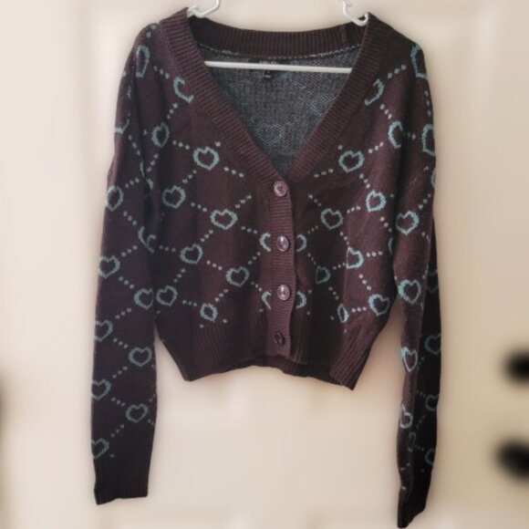 Chocolate Mint Heart Pattern Cardigan - Picture 1 of 4
